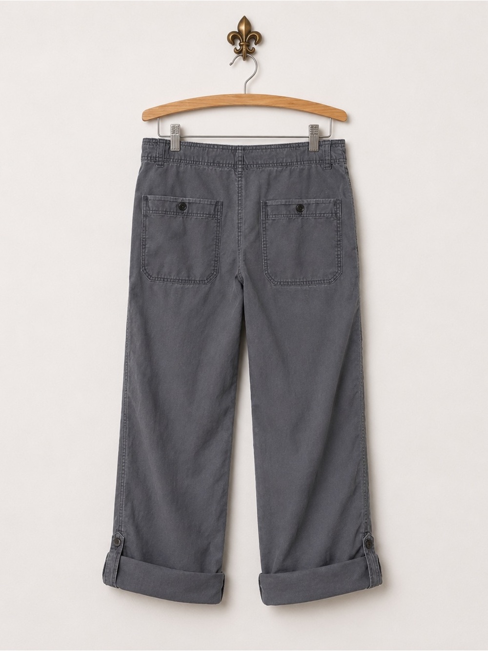 Express gray linen blend drawstring waist cargo roll up leg pants M